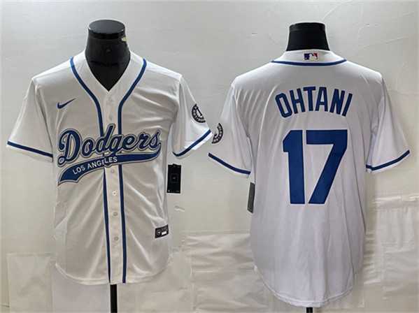 Mens Los Angeles Dodgers #17 Shohei Ohtani White Cool Base With Patch Stitched Baseball Jersey->los angeles dodgers->MLB Jersey